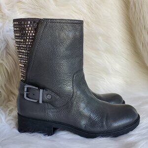 Gianni Bini Gray Studded Moto Combat Leather Ankle Boots SZ 7.5
